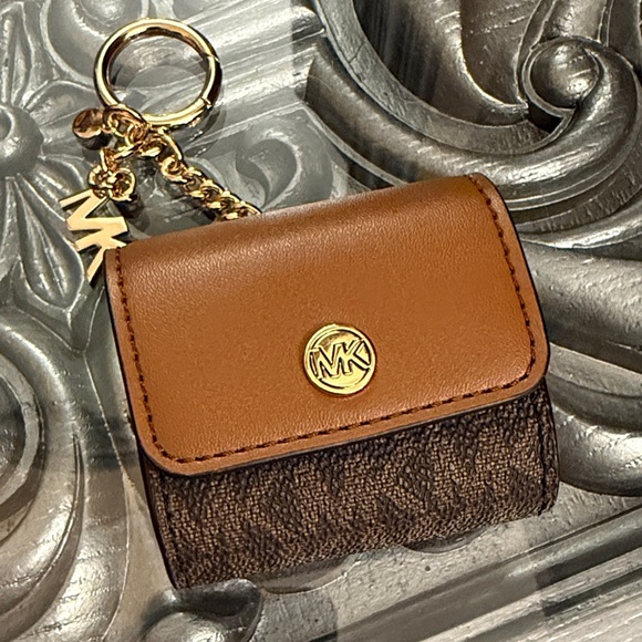 Michael Kors Accessories - Michael Kors Brown and Tan Leather Logo Keychain Coin Pouch